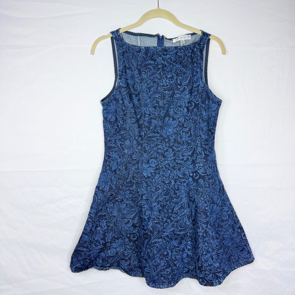 Torn by Ronny Kobo Dress Women Size M Blue‎ Floral Denim Fit and Flare Mini